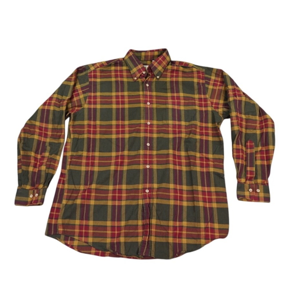 VTG Viyella Shirt Mens Large Red Gold Hunting Tartan Wool‎ Blend Plaid Button-Up
